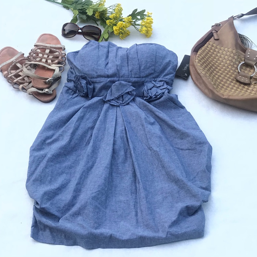 ✔️Rhapsody  Tu-Cute Denim Chambray Strapless Dress